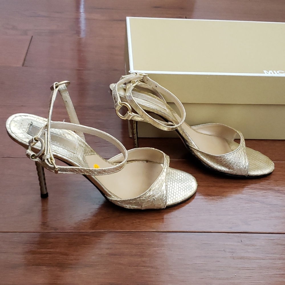 Michael Kors Gold Ankle Wrap Sandals - Picture 3 of 6